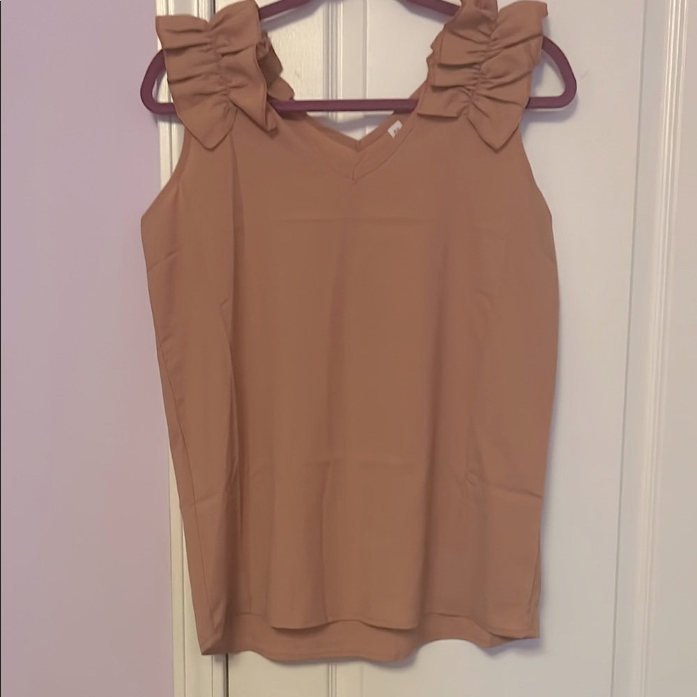Zenana Outfitters Brown Ruffled Sleeveless tank